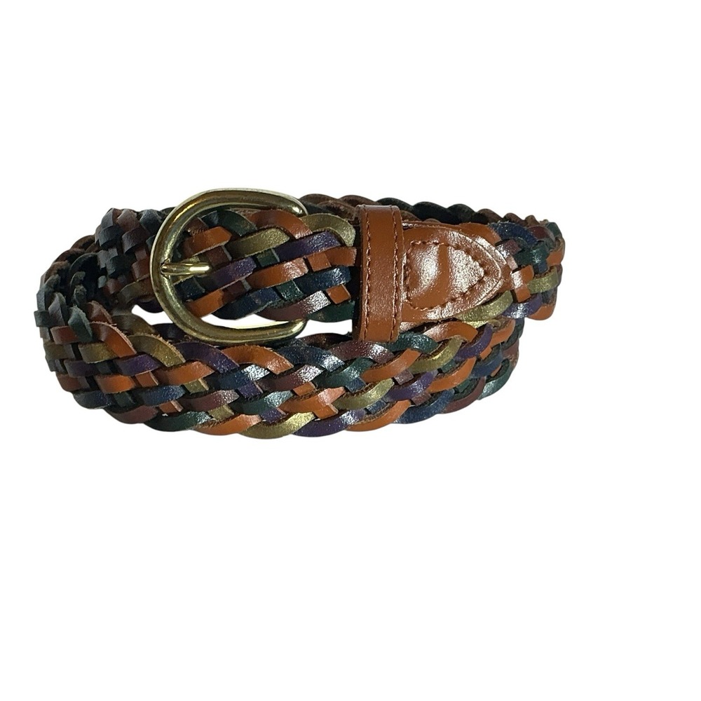 Multicolor Braided Genuine Leather Belt Brass Buckle XXL Made in Guatemala